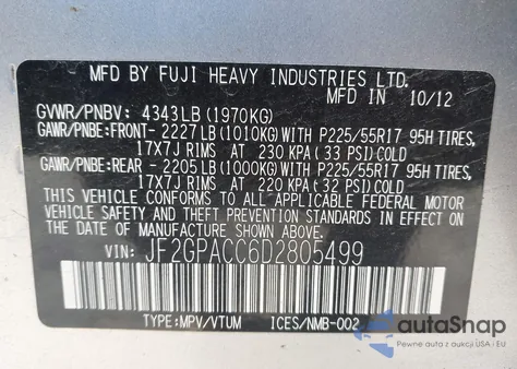 2013 Subaru Xv Crosstrek 2.0I Premium из США, поврежденный, VIN JF2GPACC6D2805499